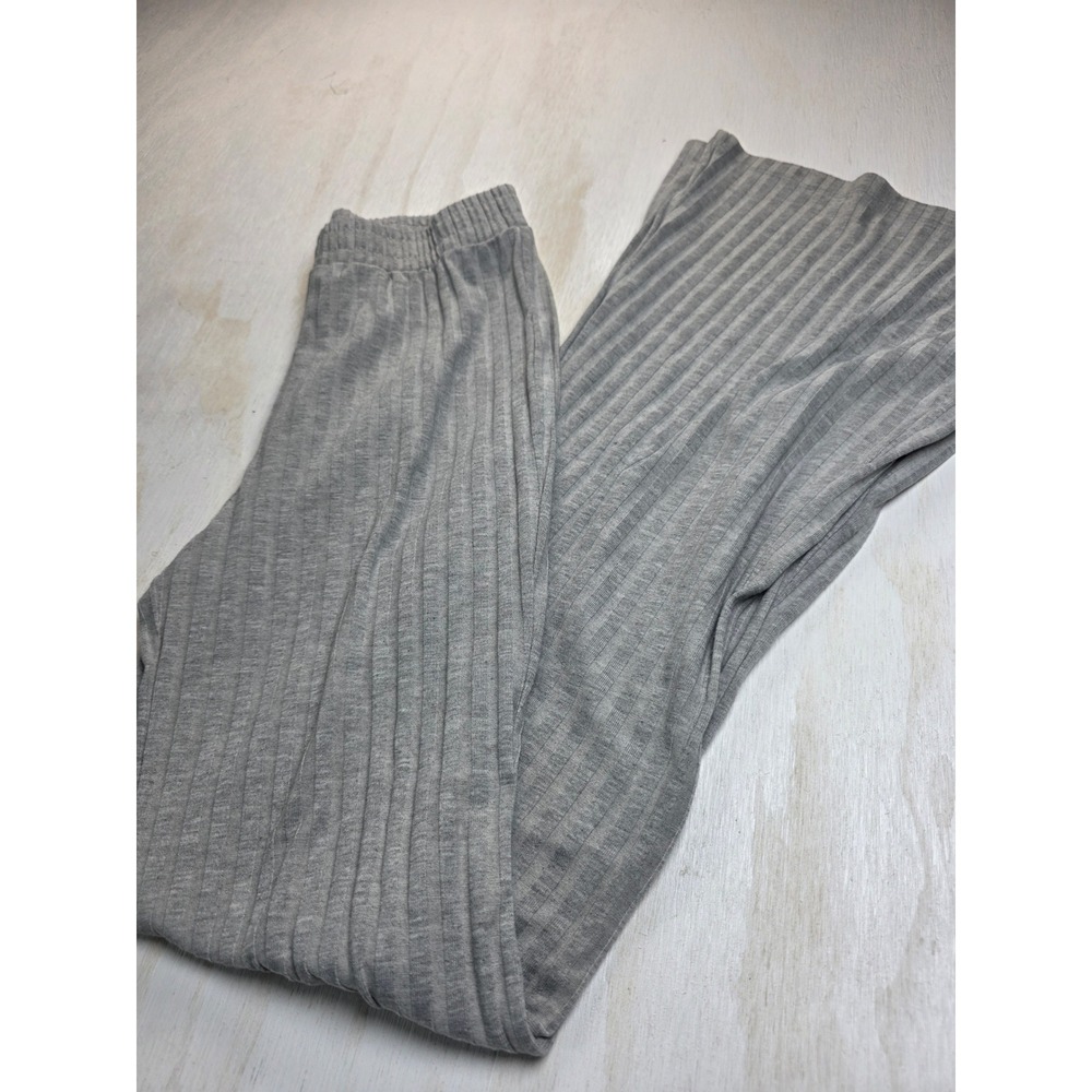 SO Grey Ribbed Knit Flare Pants Wide Leg Lounge Y2K Minimalist Academia Size M